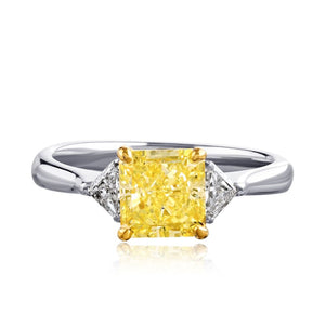 2.05ct Radiant Cut Fancy Yellow SI2 GIA Three Stone Engagement Ring