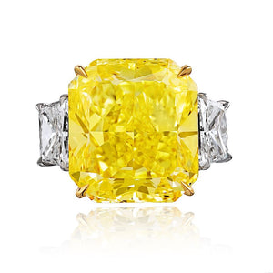 20.02 Radiant Cut Fancy Yellow VVS1 Three Stone Diamond Engagement Ring