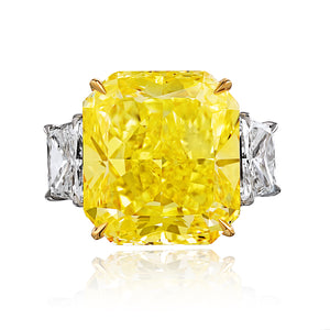 20.02 Radiant Cut Fancy Yellow VVS1 Three Stone Diamond Engagement Ring