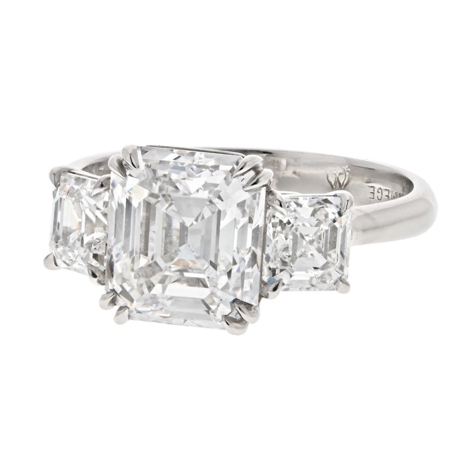 Ascher Cut 3 carat Emerald Cut Diamond D/VVS2 GIA Ring - The Back Vault