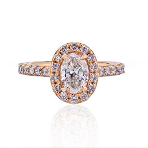 0.93 carat Oval Diamond G/SI2 EGLA Halo Engagement Ring