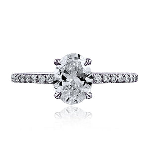 1.00ct Oval Cut H-I1 GIA Solitaire Pave Accented Diamond Engagement Ring