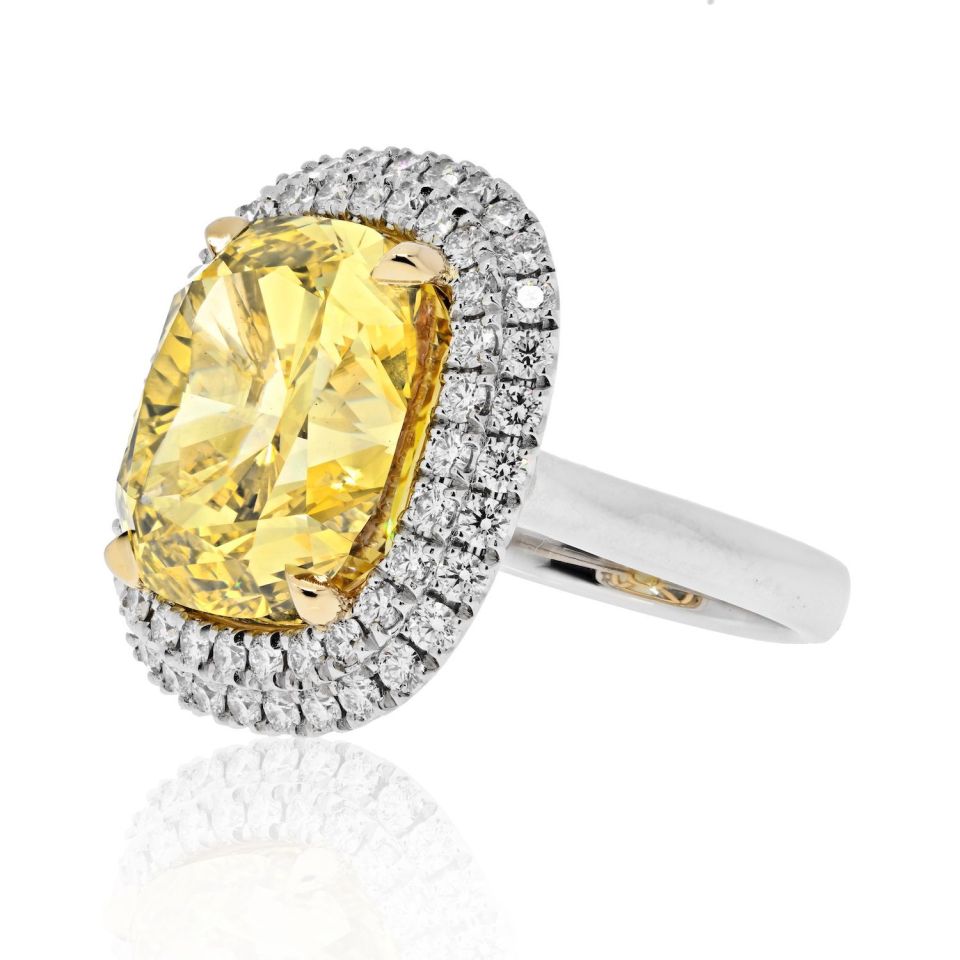 21 carat Cushion Cut Diamond Fancy Yellow GIA 21 Carat Cushion Cut Fancy Deep Brownish Yellow VVS1 Ring - The Back Vault