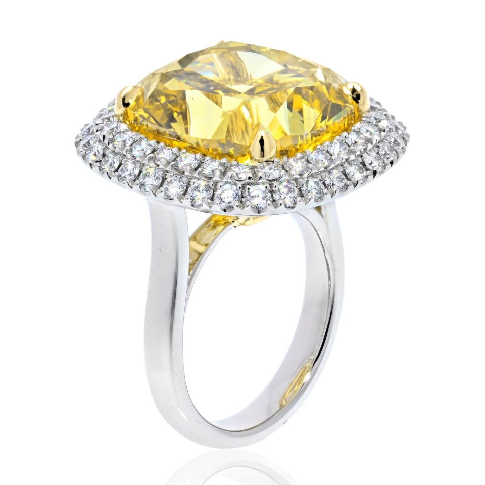 21 carat Cushion Cut Diamond Fancy Yellow GIA 21 Carat Cushion Cut Fancy Deep Brownish Yellow VVS1 Ring - The Back Vault