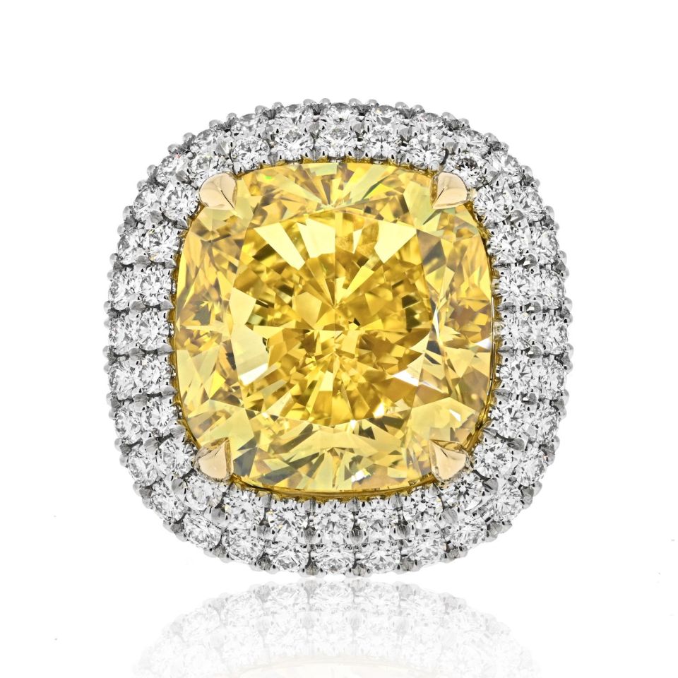 21 carat Cushion Cut Diamond Fancy Yellow GIA 21 Carat Cushion Cut Fancy Deep Brownish Yellow VVS1 Ring - The Back Vault