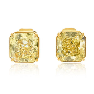18K Yellow Gold 14.30cttw Radiant Cut Fancy Yellow Diamond Stud Earrings