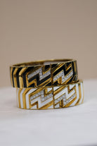 David Webb Platinum & 18K Yellow Gold Stripe Black Enamel Diamond Zig Zag Bracelet