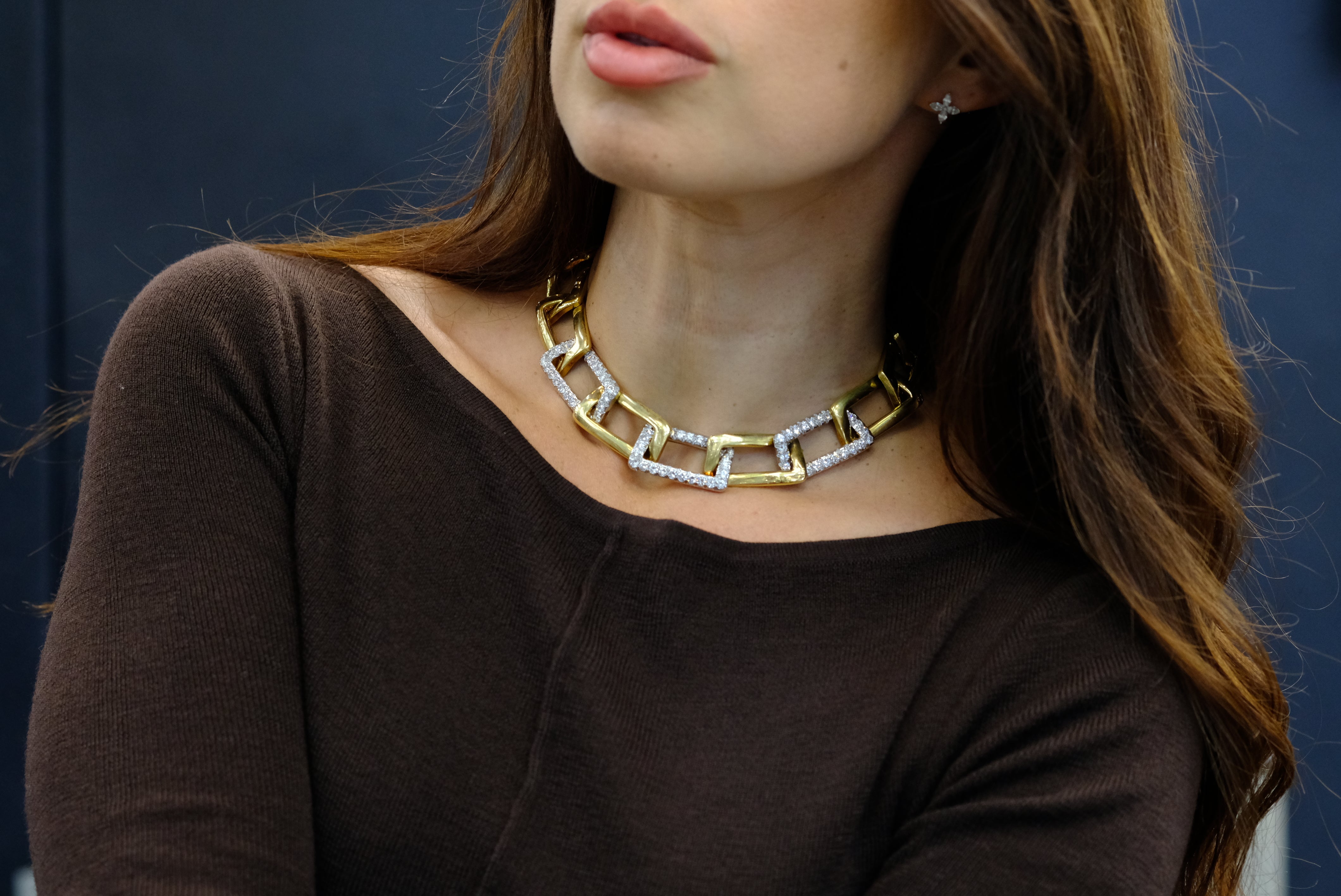 David Webb Platinum & 18K Yellow Gold Open Link Collar Necklace