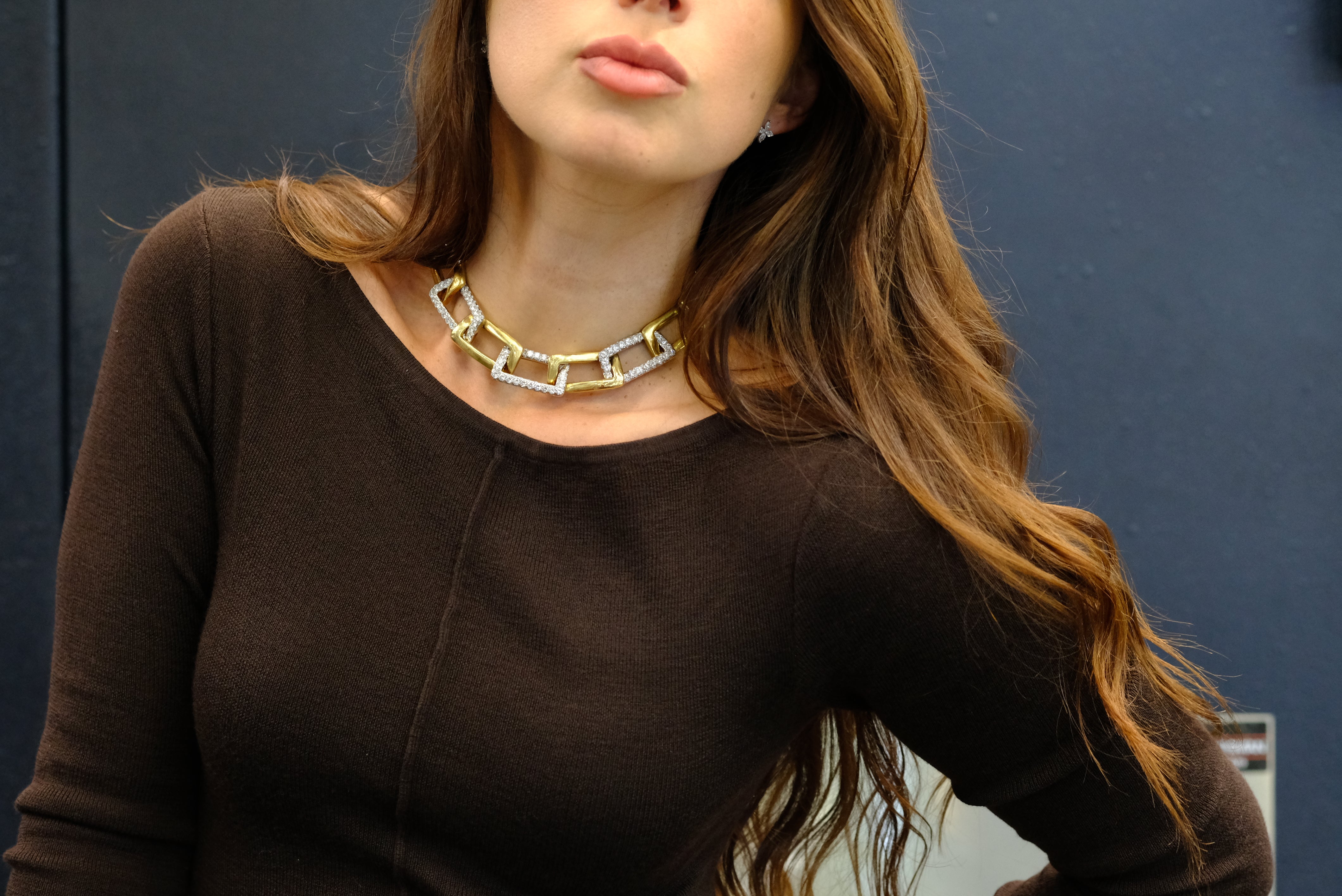 David Webb Platinum & 18K Yellow Gold Open Link Collar Necklace