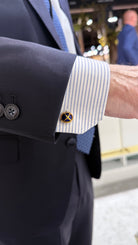 Tiffany & Co. Schlumberger Platinum & 18K Yellow Gold Blue Enamel Cuff Links