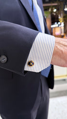 Tiffany & Co. Schlumberger Platinum & 18K Yellow Gold Blue Enamel Cuff Links