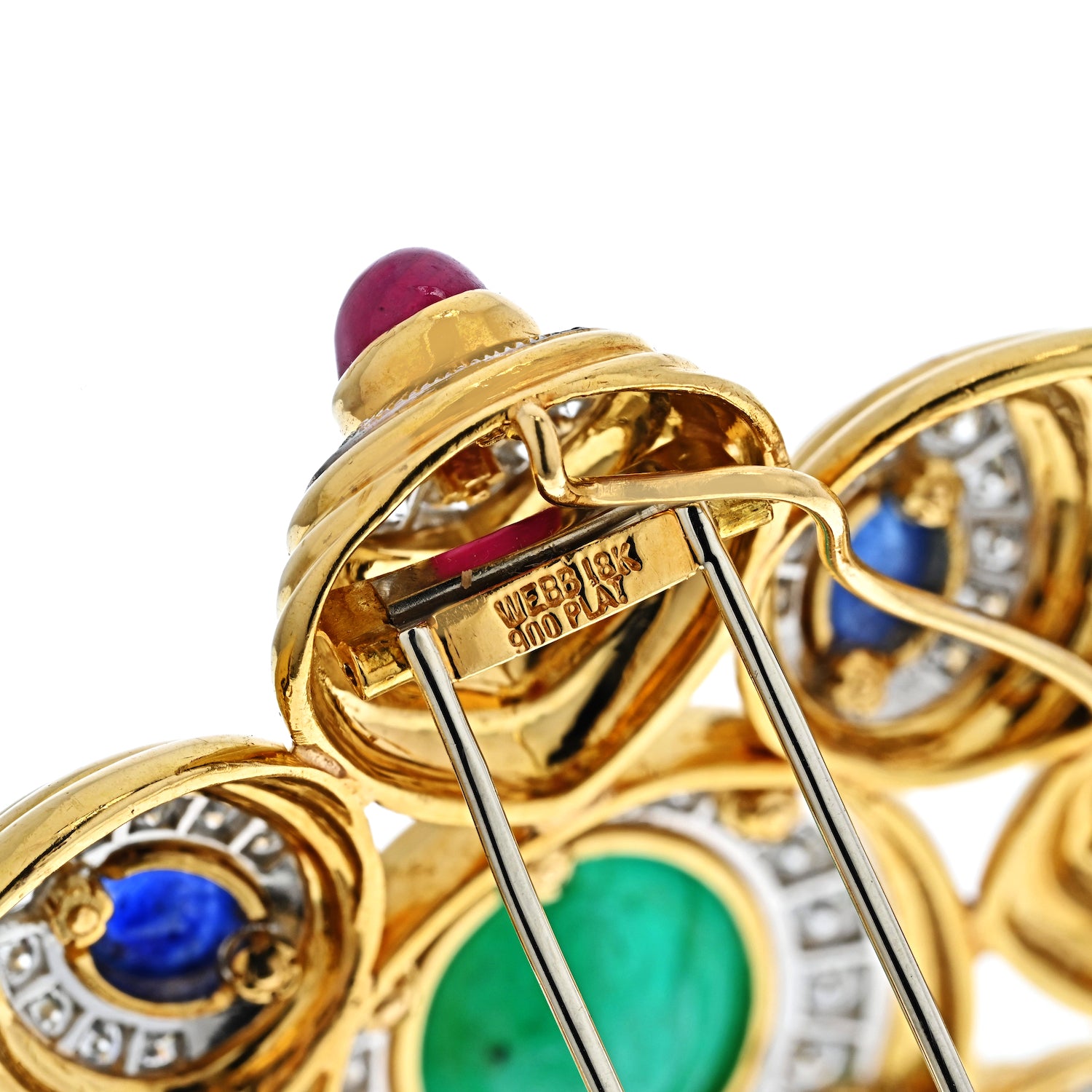 David Webb Platinum & 18K Yellow Gold Multicolor Cabochon Gemstone And Diamond Maltese Brooch - The Back Vault