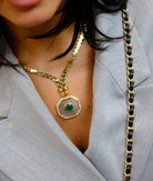 Van Cleef & Arpels 18K Yellow Gold Green emerald, Yellow Sapphire, Mother Of Pearl Necklace
