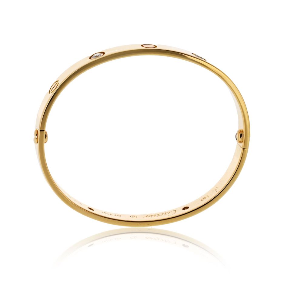 Cartier Love 18K Yellow Gold 4 Diamond Vintage Model Size 17 Bracelet