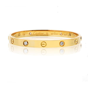 Cartier Love 18K Yellow Gold 4 Diamond Vintage Model Size 17 Bracelet