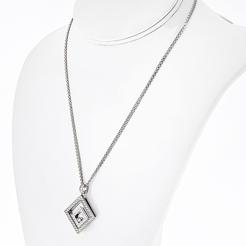 Chopard 18K White Gold 1.50cttw Happy Diamond Square Necklace