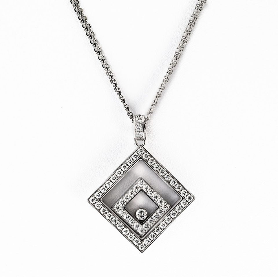 Chopard 18K White Gold 1.50cttw Happy Diamond Square Necklace