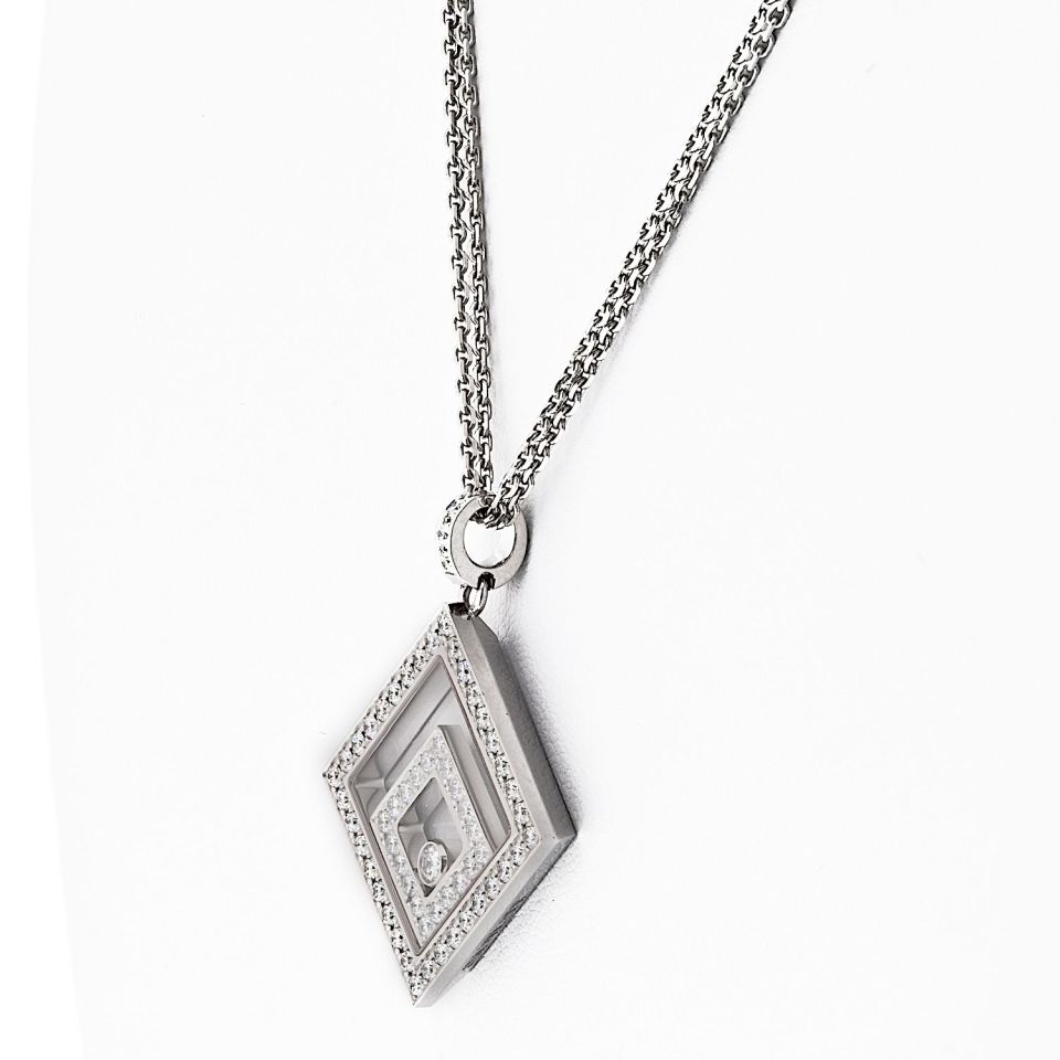 Chopard 18K White Gold 1.50cttw Happy Diamond Square Necklace