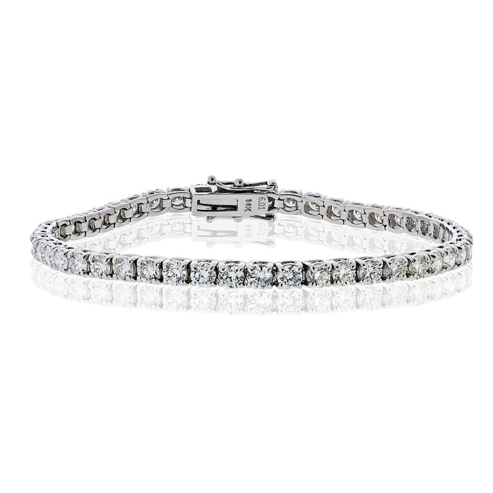 Tennis 14K White Gold 6.37cttw Round Diamond Bracelet - The Back Vault