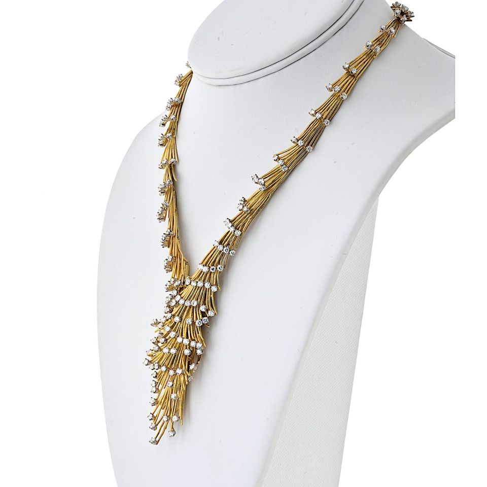 18K Yellow Gold Vintage Gold Spray Diamond Necklace - The Back Vault