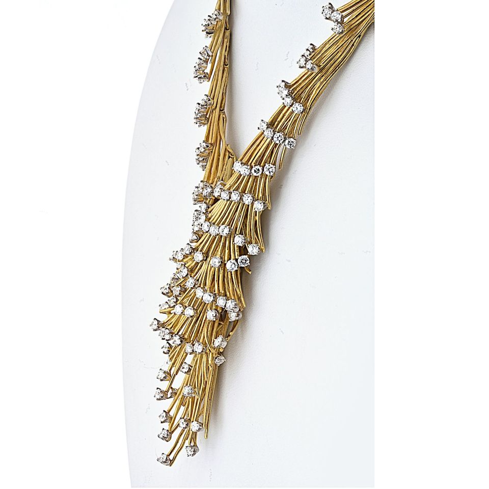 18K Yellow Gold Vintage Gold Spray Diamond Necklace - The Back Vault