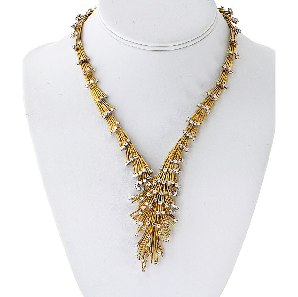 18K Yellow Gold Vintage Gold Spray Diamond Necklace - The Back Vault
