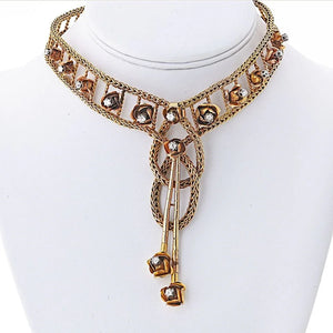18K Yellow Gold 2.75cttw Mid Century Diamond Floral Chocker Necklace