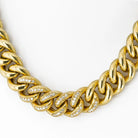 18K Yellow Gold Cuban Chain Link With Round Diamonds 18 Inches Long Necklace - The Back Vault