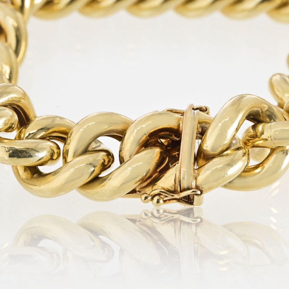 18K Yellow Gold Cuban Chain Link With Round Diamonds 18 Inches Long Necklace - The Back Vault