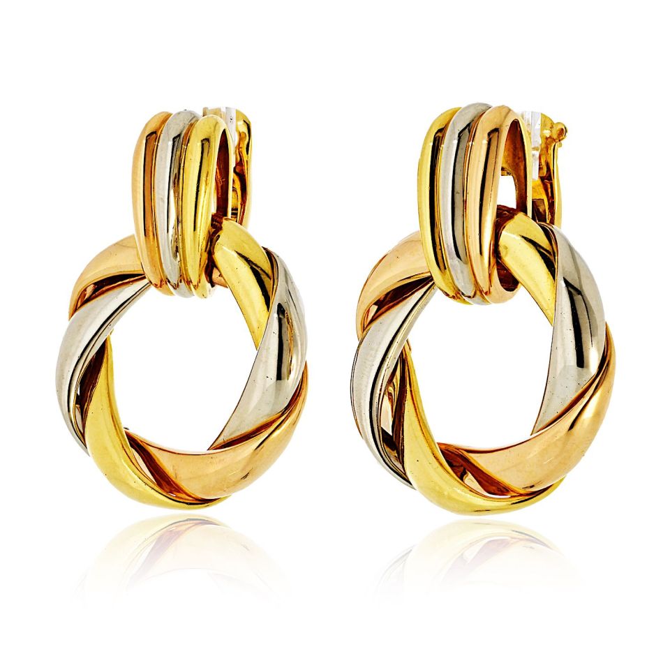 Cartier 18K Tri Color Door Knocker For Pierced Earrings - The Back Vault