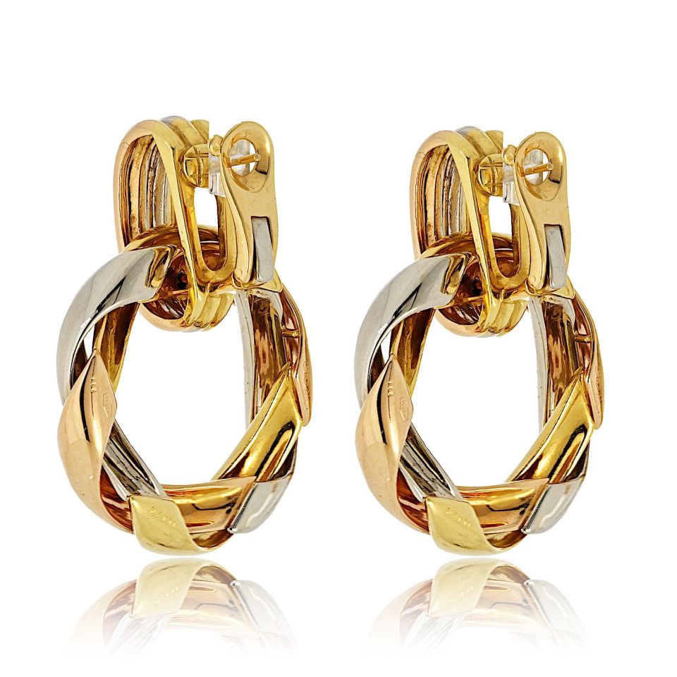 Cartier 18K Tri Color Door Knocker For Pierced Earrings - The Back Vault