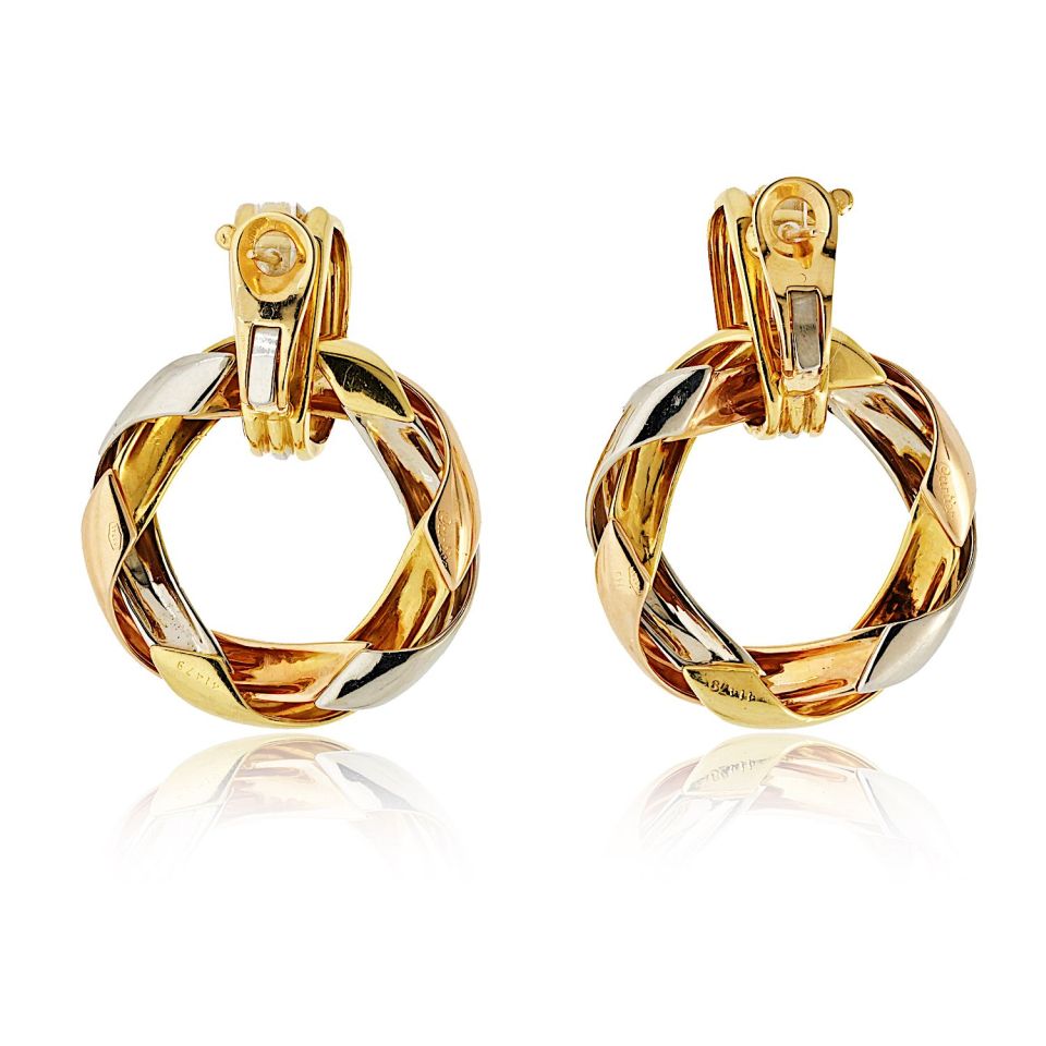 Cartier 18K Tri Color Door Knocker For Pierced Earrings - The Back Vault