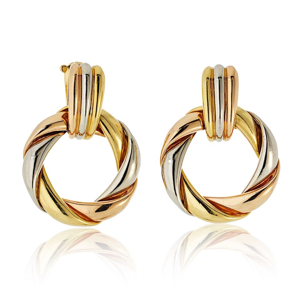 Cartier 18K Tri Color Door Knocker For Pierced Earrings - The Back Vault