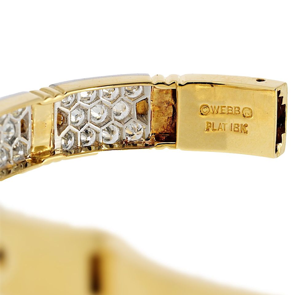 David Webb Platinum & 18K Yellow Gold Stitch Round Diamond Bangle Bracelet - The Back Vault