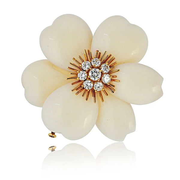 Van Cleef & Arpels 18K Yellow Gold Rose De Noel 2 Inches Coral