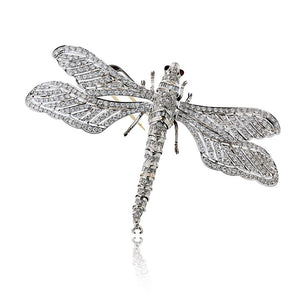 Platinum & 18K White Gold Diamond Dragonfly With Ruby Eyes Brooch
