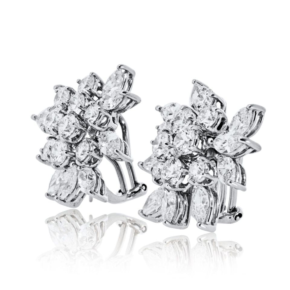 18K White Gold 7.00cttw Cluster Diamond Earrings - The Back Vault