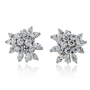 18K White Gold 7.00cttw Cluster Diamond Earrings