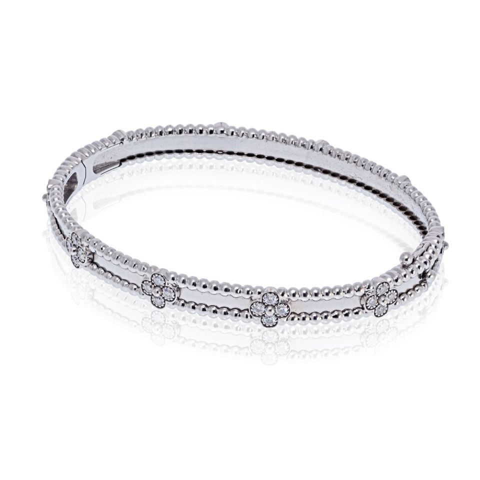 Van Cleef & Arpels 18K White Gold Perlee Clover Diamond Size S Bracelet - The Back Vault