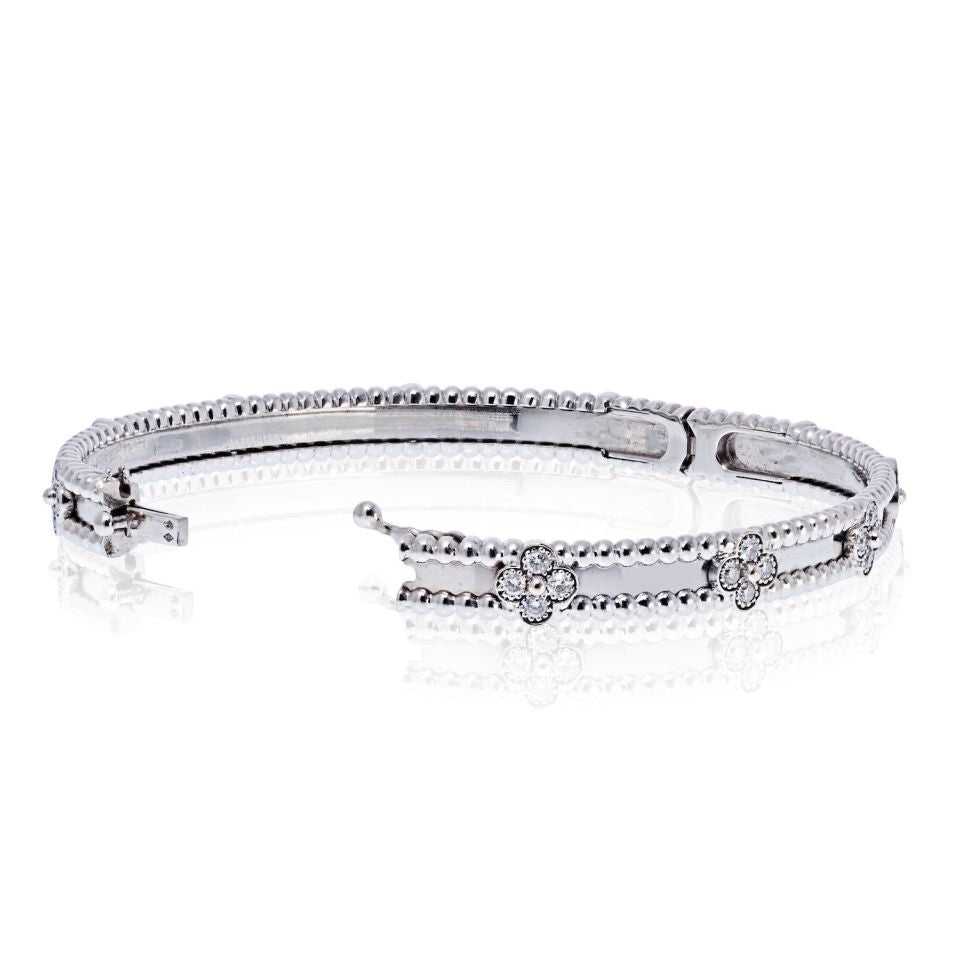 Van Cleef & Arpels 18K White Gold Perlee Clover Diamond Size S Bracelet - The Back Vault