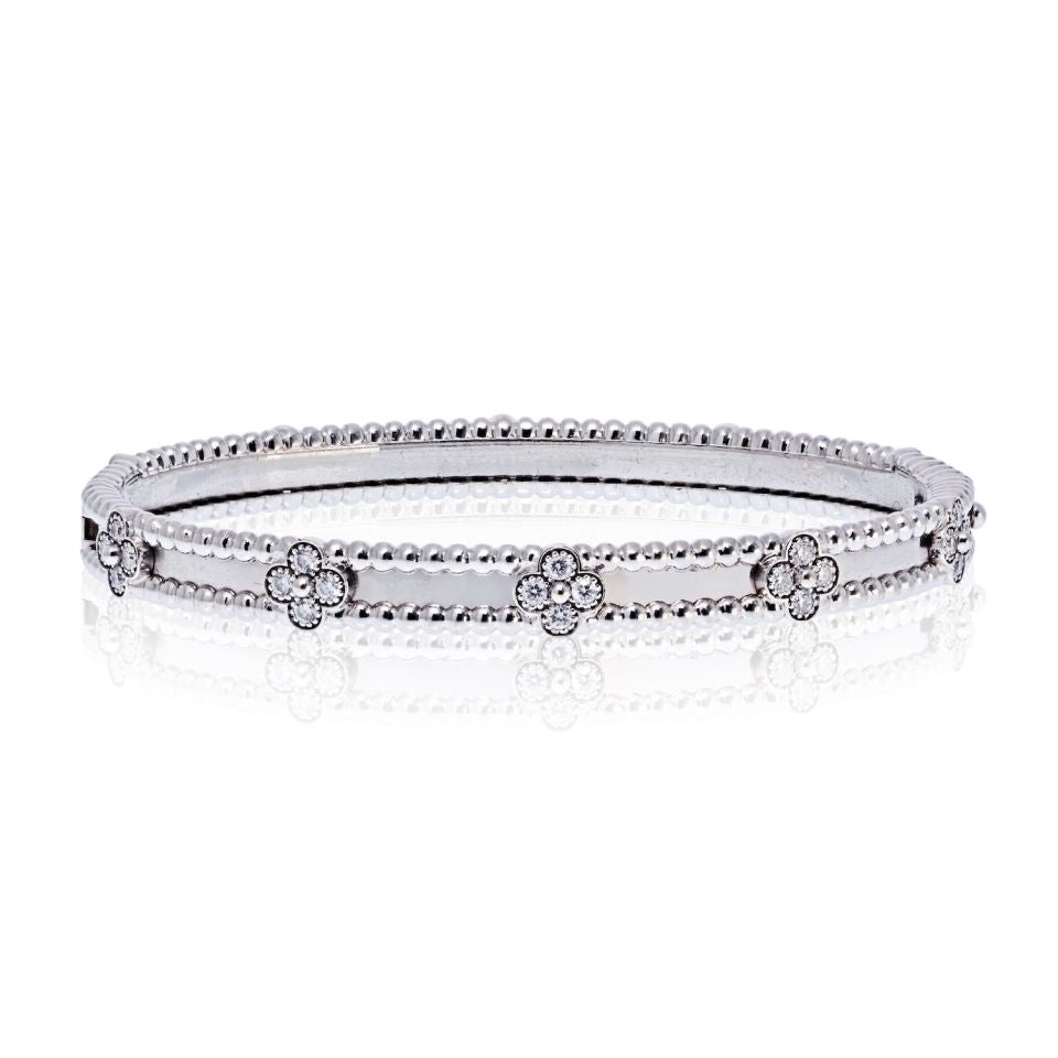 Van Cleef & Arpels 18K White Gold Perlee Clover Diamond Size S Bracelet - The Back Vault