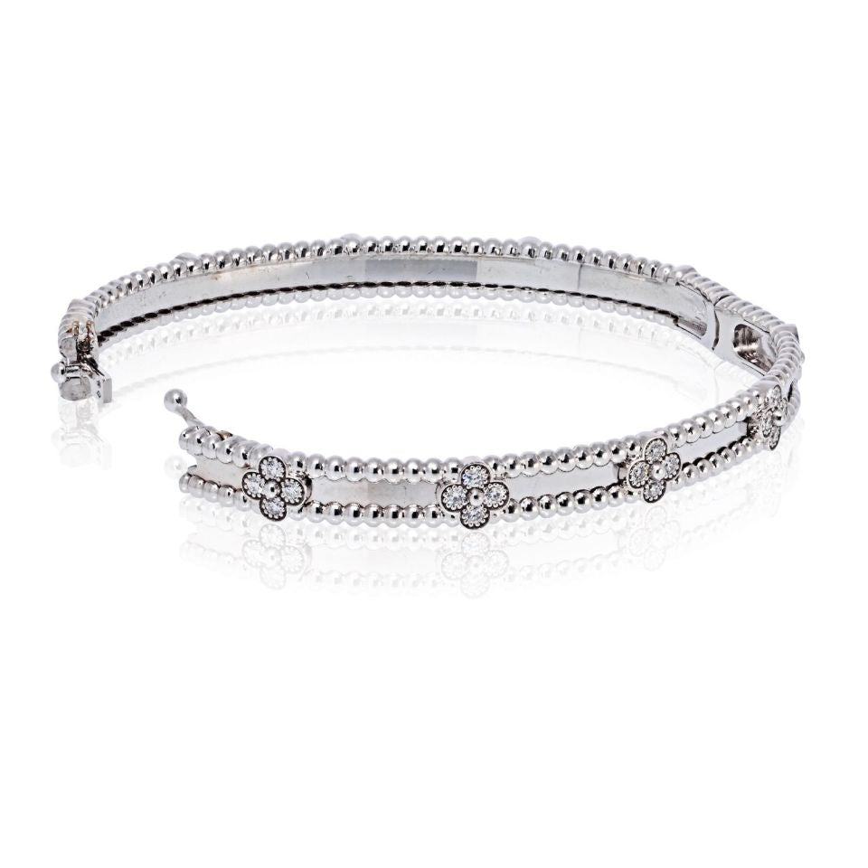 Van Cleef & Arpels 18K White Gold Perlee Diamond Clovers Size S Bracelet - The Back Vault
