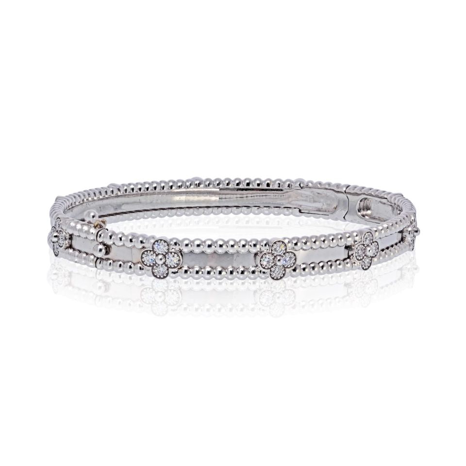 Van Cleef & Arpels 18K White Gold Perlee Diamond Clovers Size S Bracelet - The Back Vault