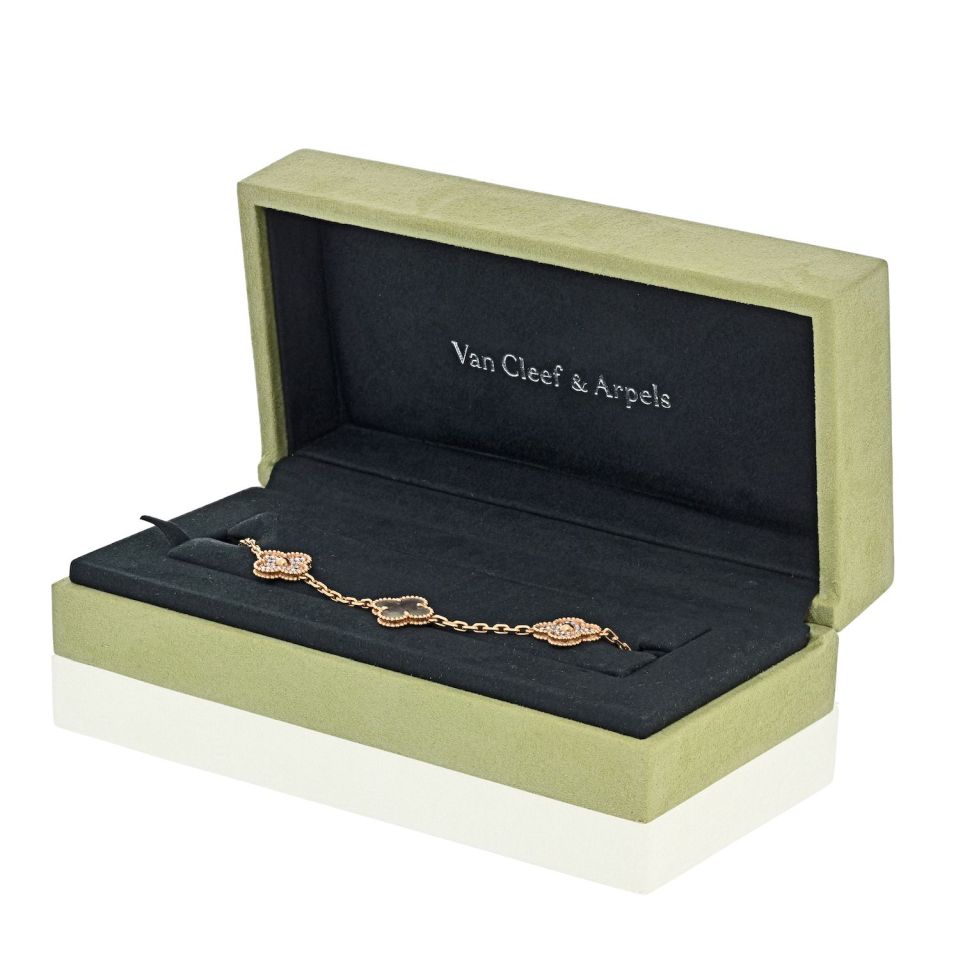 Van Cleef & Arpels Alhambra 18K Rose Gold Grey Mothr Of Pearl And Diamonds Bracelet - The Back Vault