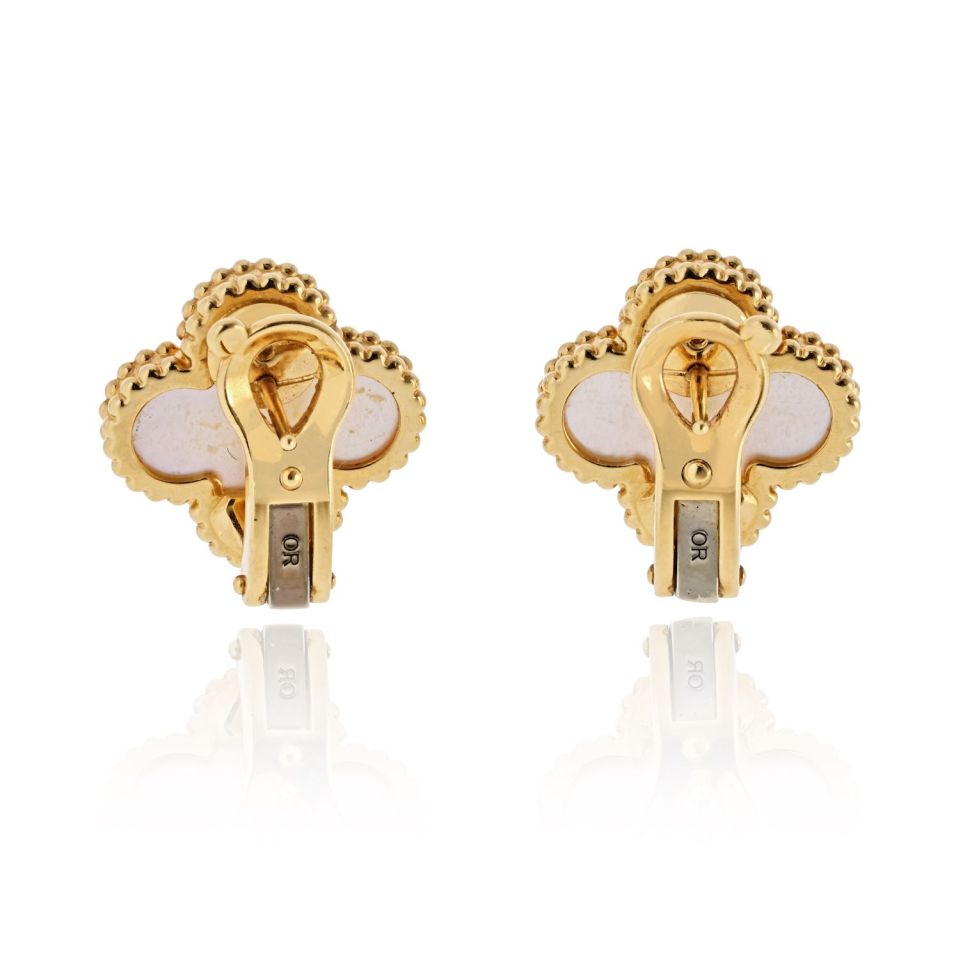 Van Cleef & Arpels Alhambra 18K Yellow Gold Mother Of Pearl Classic Size Earrings - The Back Vault