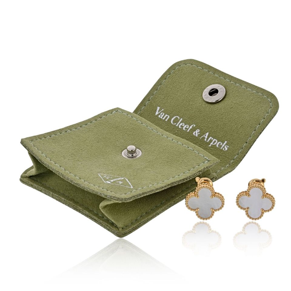 Van Cleef & Arpels Alhambra 18K Yellow Gold Mother Of Pearl Classic Size Earrings - The Back Vault