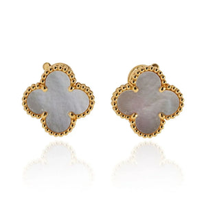 Van Cleef & Arpels Alhambra 18K Yellow Gold Mother Of Pearl Classic Size Earrings