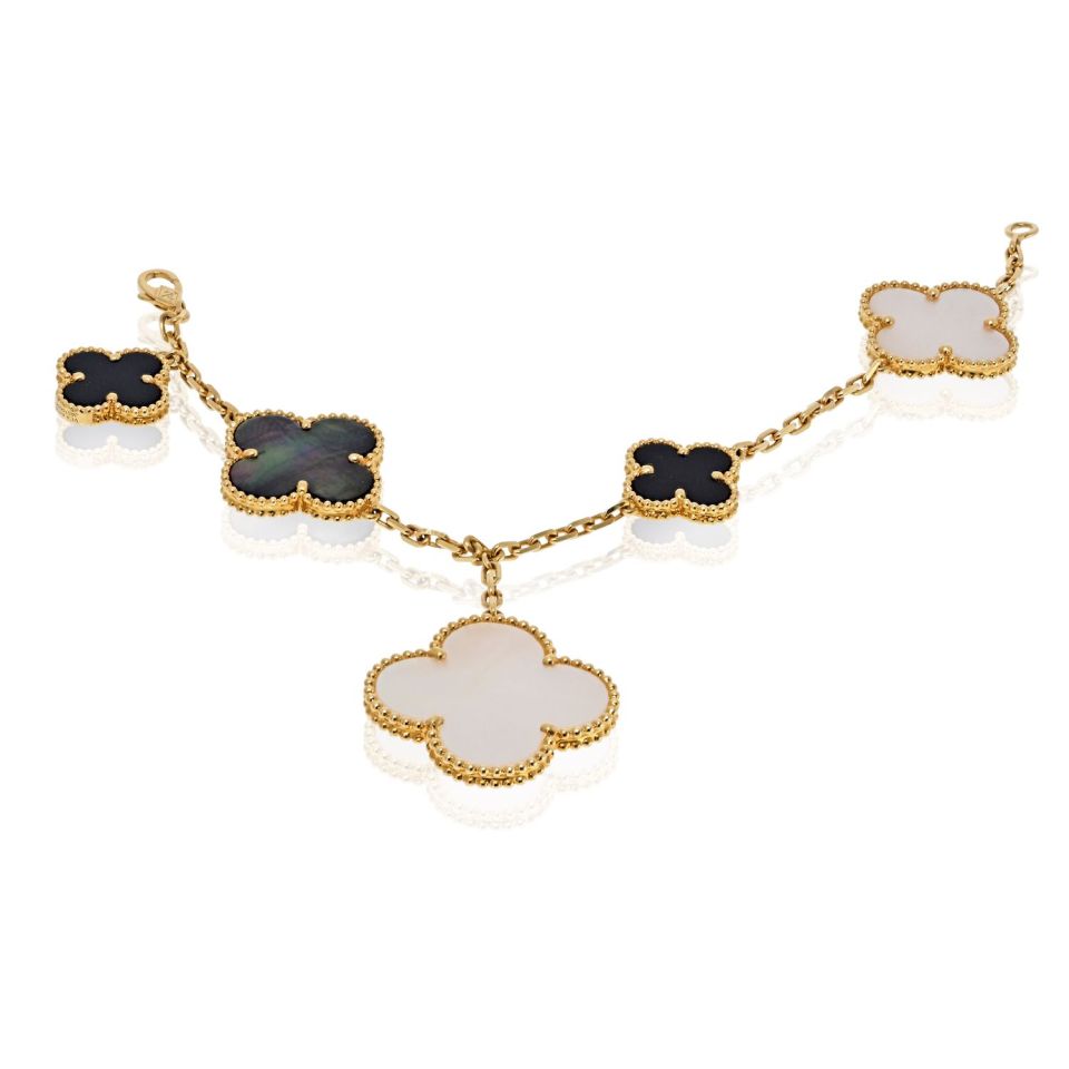 Van Cleef & Arpels Alhambra 18K Yellow Gold Magic Mother Of Pearl And Onyx Bracelet