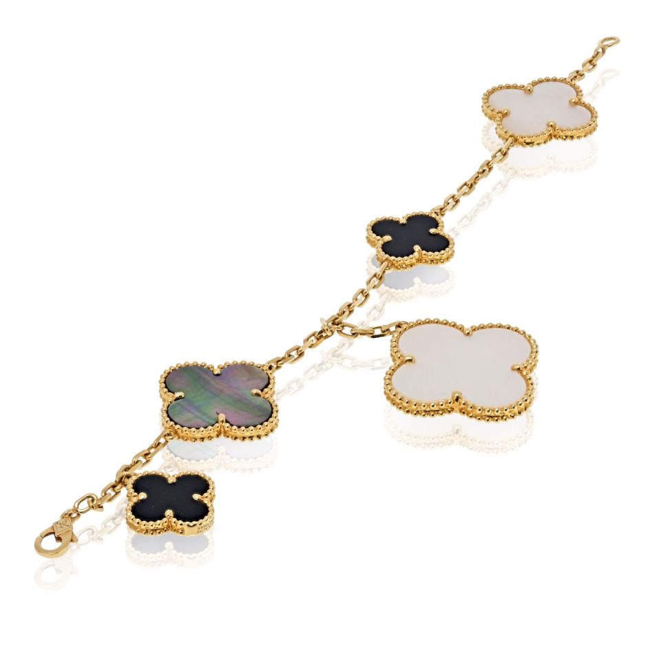 Van Cleef & Arpels Alhambra 18K Yellow Gold Magic Mother Of Pearl And Onyx Bracelet