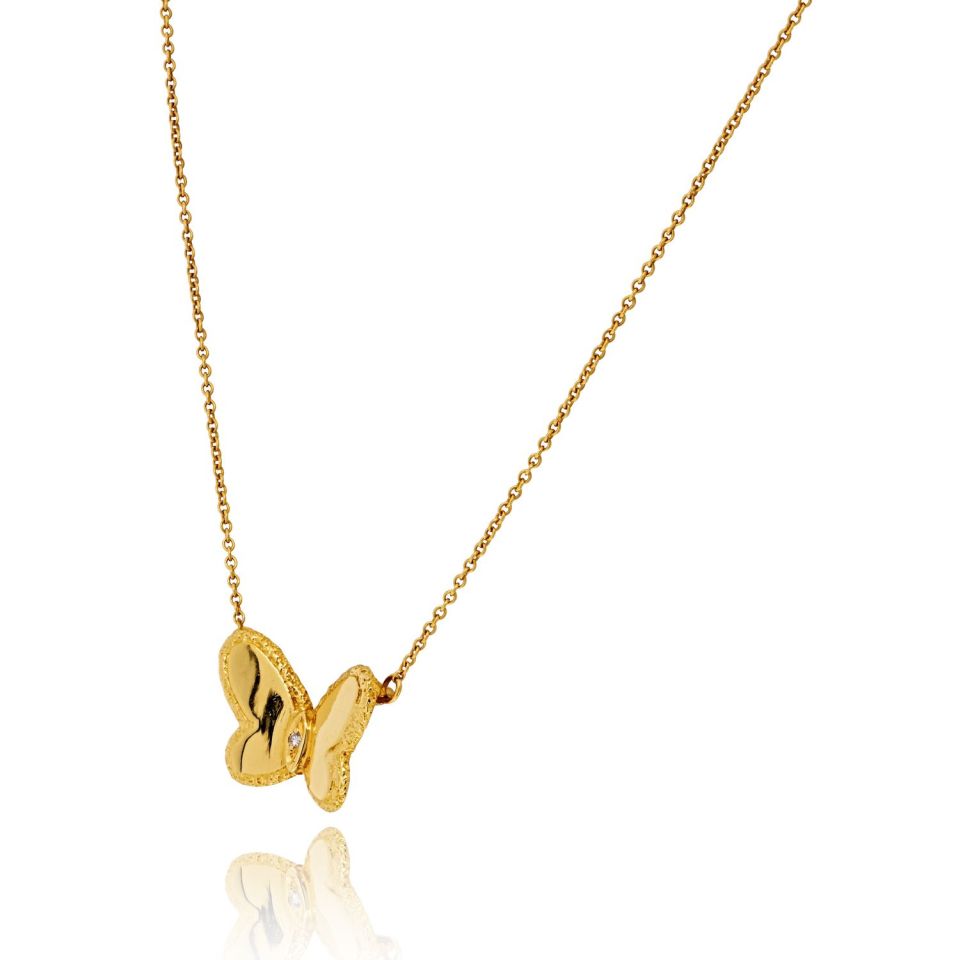 Van Cleef & Arpels 18K Yellow Gold All Gold Vintage Butterfly Necklace - The Back Vault